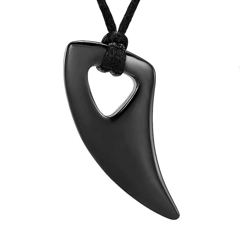 

IJD12834 Wholesale 50Pcs Men's Black Titanium Steel Wolf Tooth Charm Pendant Necklace Cord For Gift