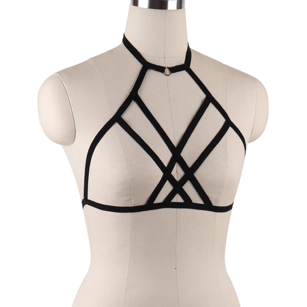 Halloween Rave Wear goth Bondage Body Harness Lingerie Goth Crop Tops Fetish Cage Bra Lingerie Harness Belt Star Harness Bra