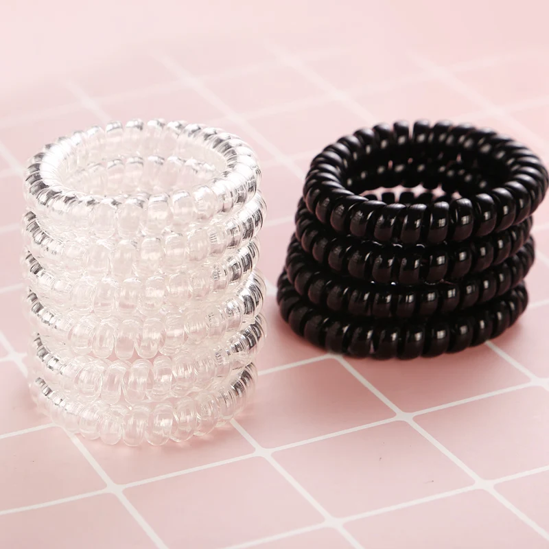 4Pcs/Lot New Black Clear Telephone Cord Women Elastic Hair Rubber Bands Girls Tie Gum Ponytail Hair Accessories Headwear