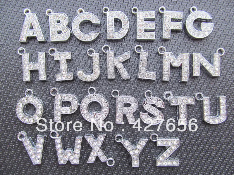 

26pcs/One set Cute Cabinet Silver tone Alphabet Letter Pendant Charm/Finding,Bestridden White Rhinestone,DIY Accessory