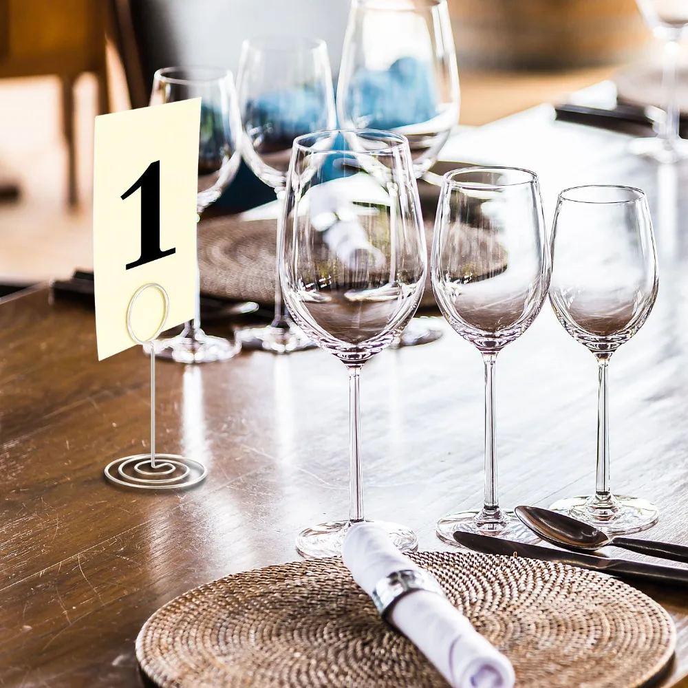 XRHYY 2Pcs New Design Table Number Holder Wedding Table Name Card Holder Clips Picture Memo Note Photo Stand Round Shape Silver