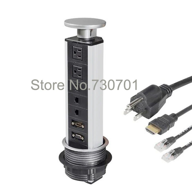 Two USA Tabletop Pull Up Socket Laptop/Phone HDMI/VGA Pop Up Kitchen With office Network Kitchen Home Socket Desktop Socket