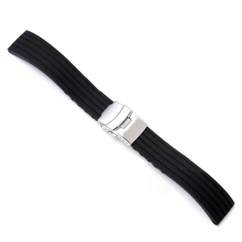 Newest Fashion 18/ 20/22/24mm Reloj Hombre Silicone Rubber Watch Strap Deployment Buckle Waterproof Band