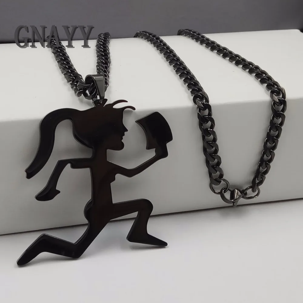 GNAYY Jewelry  Men's Black ICP Large 2 inch  Hatchet Girls Pendant Charms stainless steel Necklace curb Chain 5mm 20-32 inch