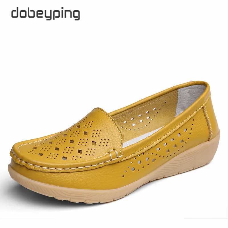 dobeyping New Genuine Leather Women Flats Cut-Outs Shoes Woman Hollow Summer Women\'s Loafers Moccasins Female Shoe Size 35-41