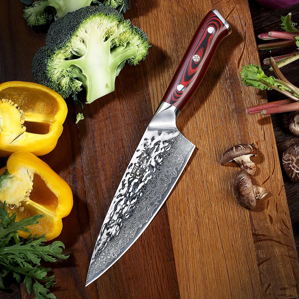 

KEEMAKE High Quality 6.5'' Chef Knife Hammer Damascus AUS-10 Steel Blade Kitchen Knives G10 Handle Sharp Meat Slicing Chef Knife