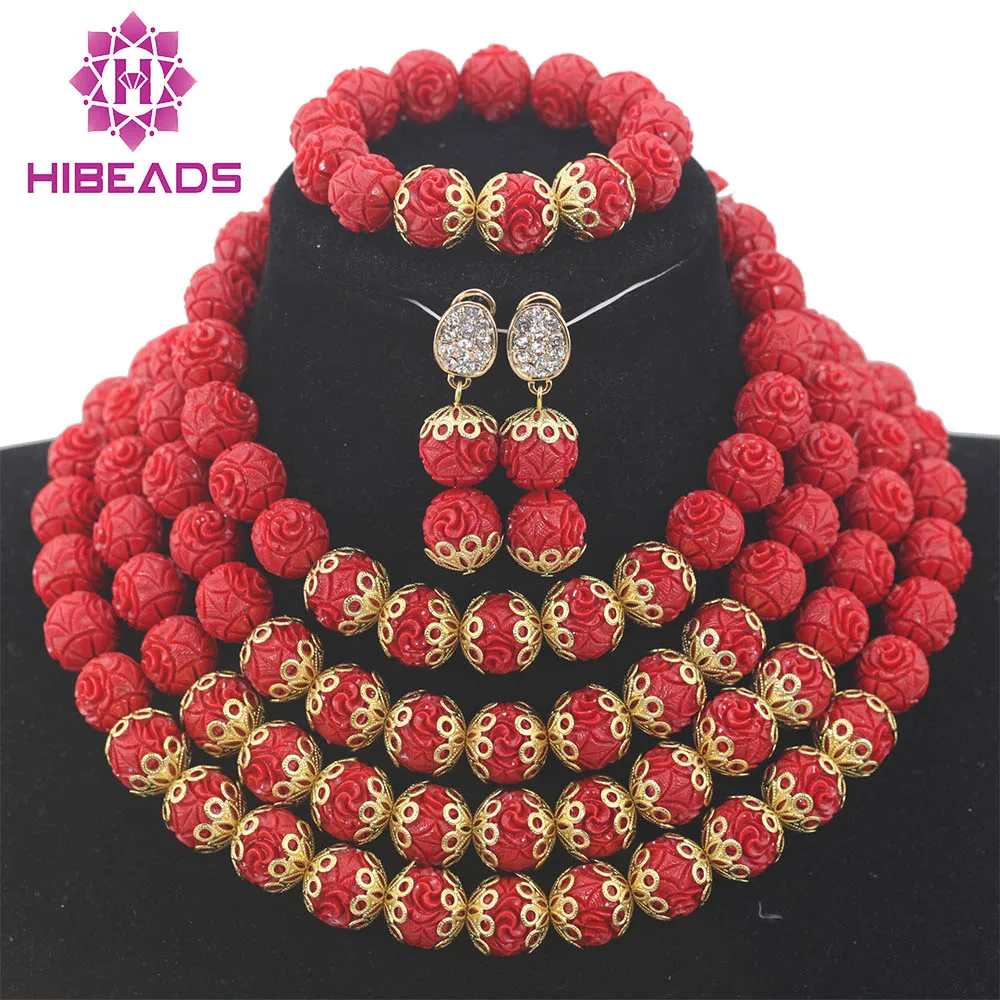 

Trendy Beads 2017 Christmas Gift Fashion Red Necklace Sets for Women Chunky Beaded Party Jewellery Set New Free ShippingABH211