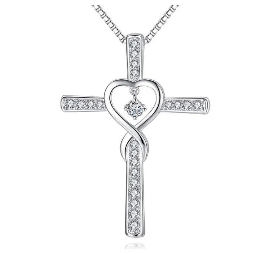 

Top Quality Silve 925 Lady Pendant Necklace Jewelry Female Fashion Crystal Cross Necklace For Women Clavicle Accessories Male