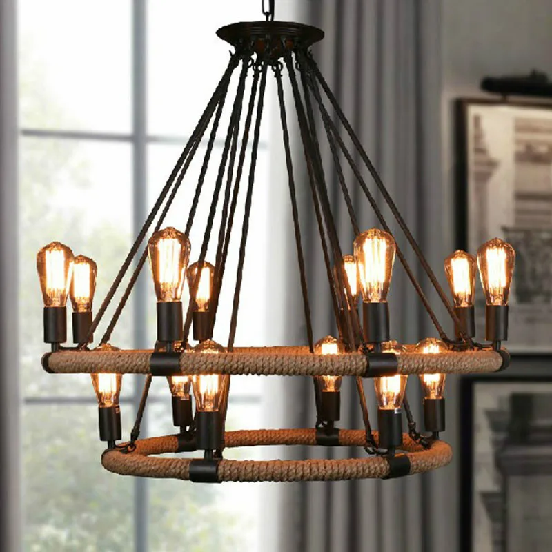 

Vintage Rope Pendant Lights Lamp Loft Creative Personality Industrial Lamp Edison Bulb American Style For Living Room Decoration