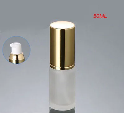 

50pcs wholesale 50ml frosted glass gold press pump bottle with gold cap,glass frost 50 ml empty lotion pump bottle wholesale