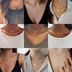Bohemian Tiny Heart Star Necklace for Women Short Chain Coin Bar Moon Pendant Necklace Gift Choker Necklace