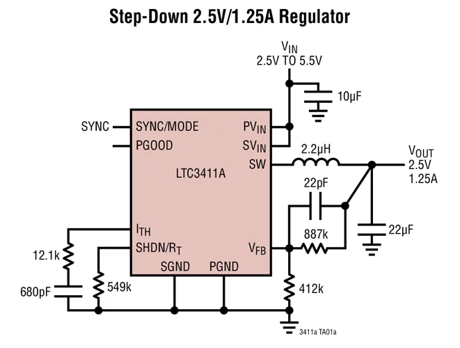 LTC3411AEDD LTC3411AIDD LTC3411AEMS LTC3411AIMS LTC3411 LAJM LTAJK - 1.25A, 4MHz, ตัวแปลง DC/DC แบบขั้นตอนลงแบบซิงโครนัส