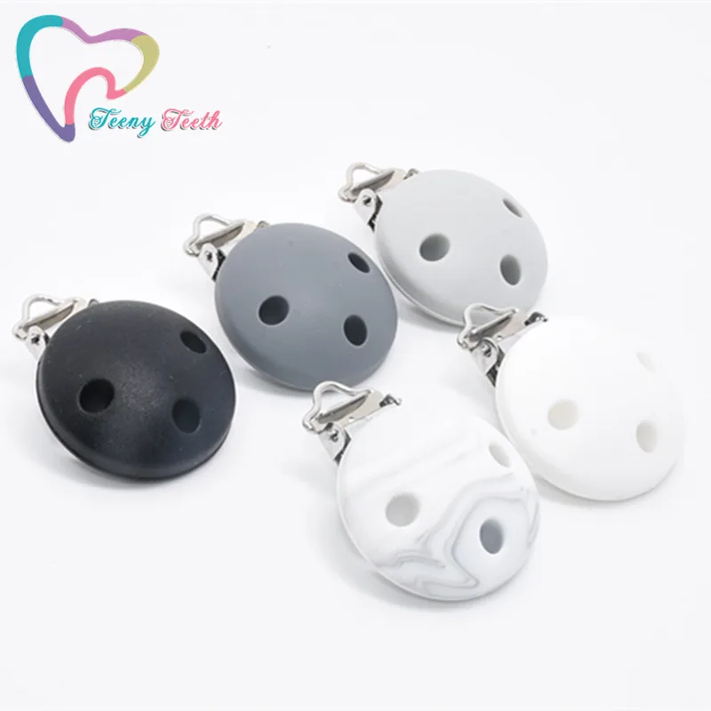 Teeny Teeth 1PC Monochrome Colors Pacifier Clip Silicone Teething Bead Baby Clip Accessories Clip Clasps Toy DIY Pacifier Chain