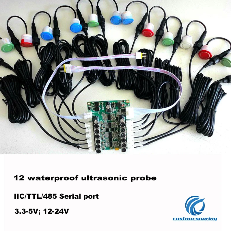 12 Probe Water Proof Ultrasonic Sensor Ultrasonic Distance Measuring Module IIC/TTL Serial Port 13cm-450cm Range