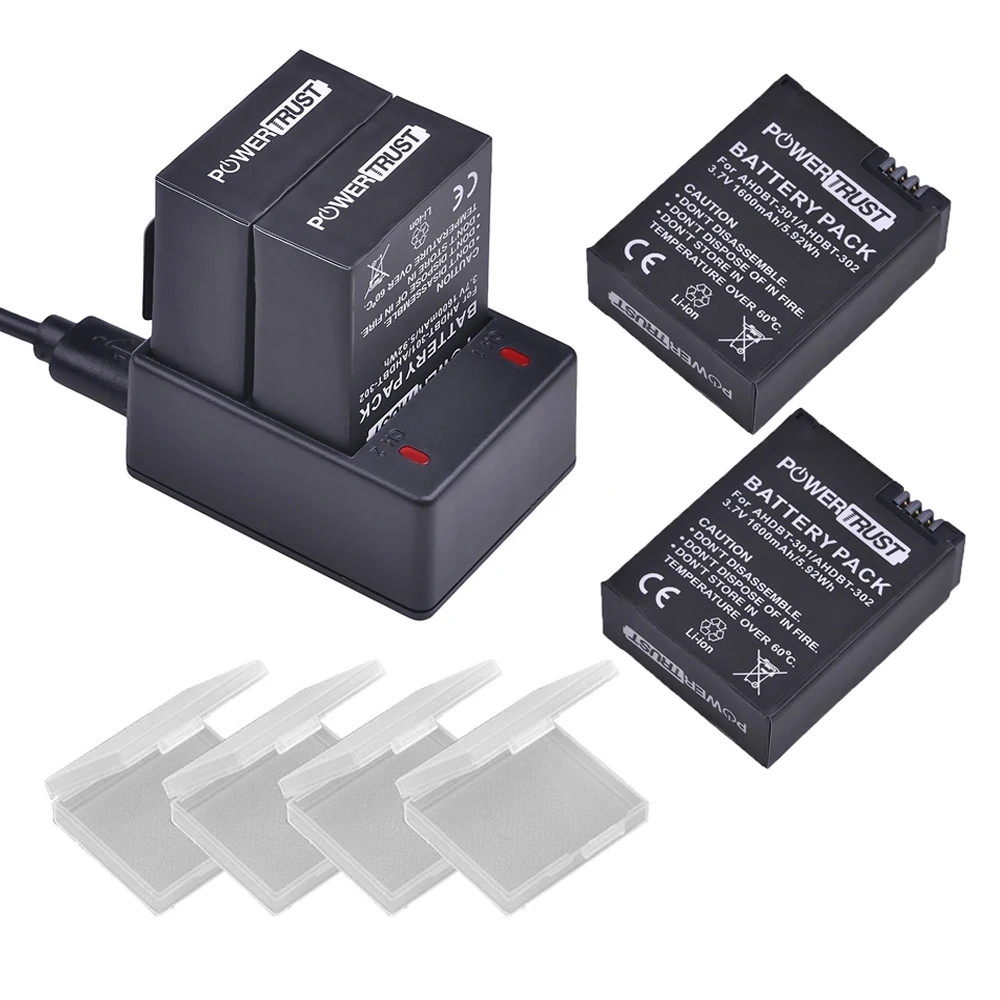 

4x High capacity 3.7V 1600mAh AHDBT-301 AHDBT301 AHDBT 301 Li-ion Battery for GoPro Hero3 + Dual USB Charger for Gopro Hero 3/3+