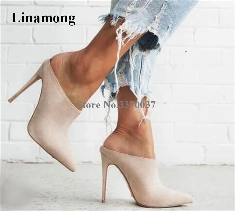 

Spring Summer New Fashion Heel Out Pointed Beige Suede Leather Stiletto Heel Pumps White Slip-on Super High Heels Dress Shoes