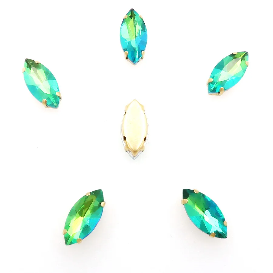 Navette-förmige Goldkrallenfassungen, 20 Stück, Regenbogenfarbene Glaskristalle, 7*15mm, zum Aufnähen, Pferdeaugen-Kristalle, für Taschen, DIY-Besatz – Detail 3