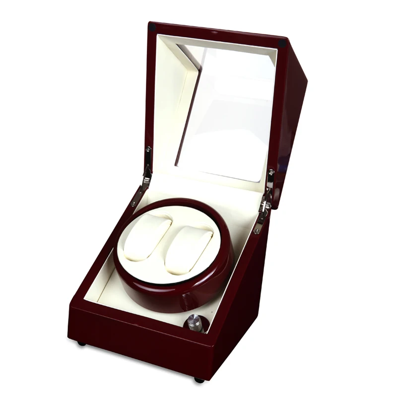 Luxury Wooden Red Paint 2 slot 5 Mode Watch Winder, AA Battery/110V~240V AC Adaptor Automatic Watch Winder