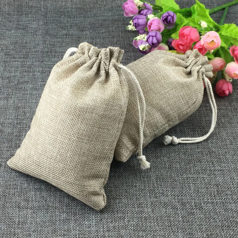 10x14cm Fashion Natural Gifts Jute Bag Cotton Thread Drawstring Bags Jewelry Packaging Display For Wedding/Party/Birthday Pouch