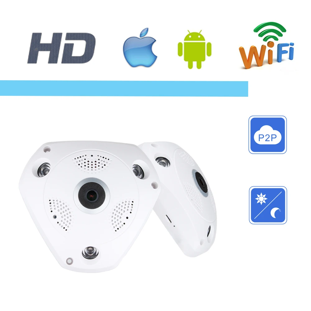 AOUERTK Panoramic Camera 1080P Two Way Audio SD Card Slot WiFi 360 Degree Full View WIFI Video IP Camera Mini CCTV VR Camera