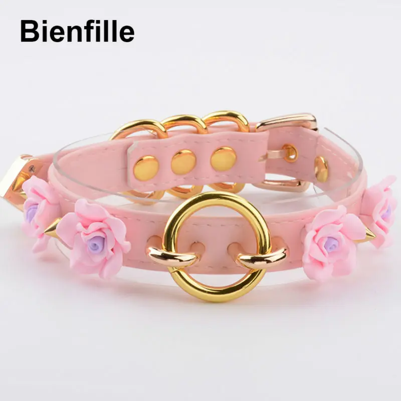 Choker Necklace Women Punk Gothic Flower  100% Handmade 2 Layer Clear PVC PU Leather Collar Necklace 6 Colors