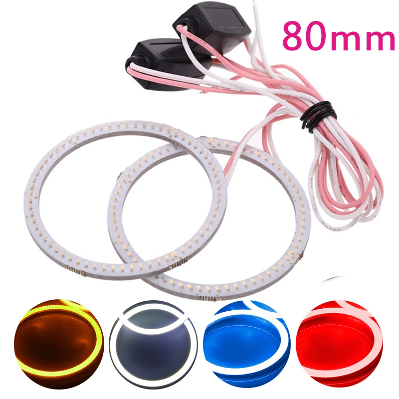 

2Pcs(1pair) Auto Halo Rings COB 80MM Angel Eye 12V 24V Headlight 63 SMD Car Angel Eyes Motorcycle 9-30V White Red Yellow Blue