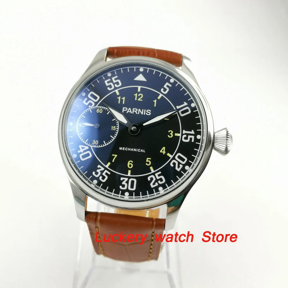 

Vintage 44mm parnis classic mechanical men's watch luminous 17 jewels 6497 hand winding movement wrist watch -PM16