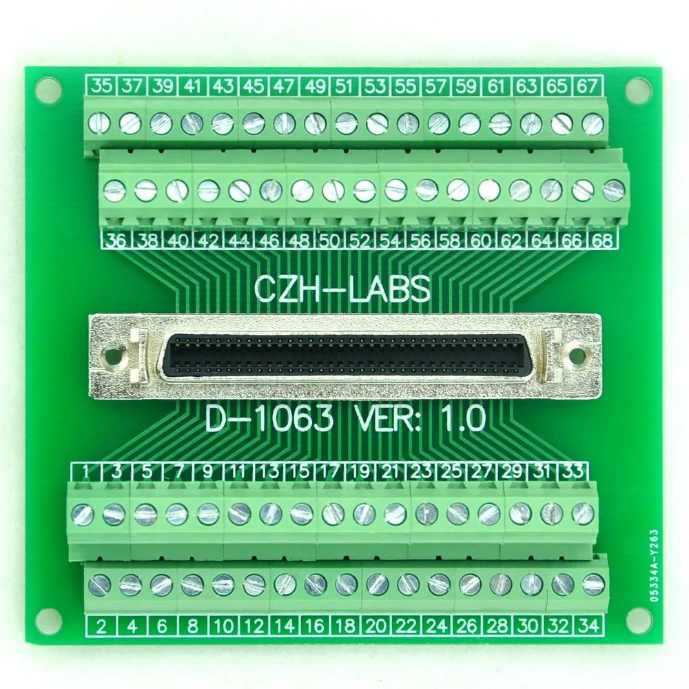 

68-pin 0.05" Mini D Ribbon/MDR Female Breakout Board, SCSI, Terminal Module.