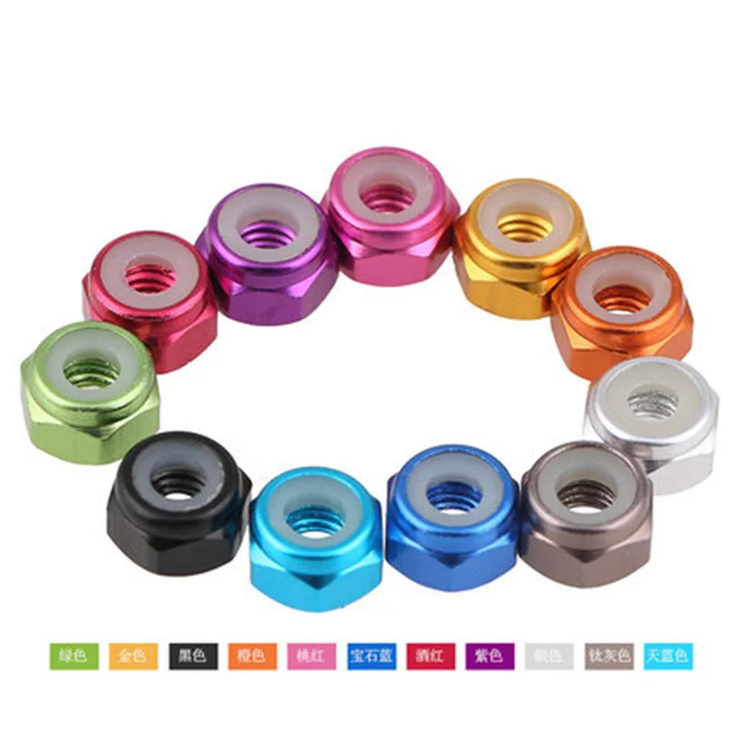 2pcs M5 Aluminum alloy locks loose lock nut self-locking nylon ring color screw cap