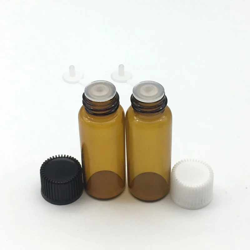 5pcs 5ml Amber Glass Bottle with Orifice Reducer Siamese Plug Screw Cap Small Essential Oil Sample 5ml Vials