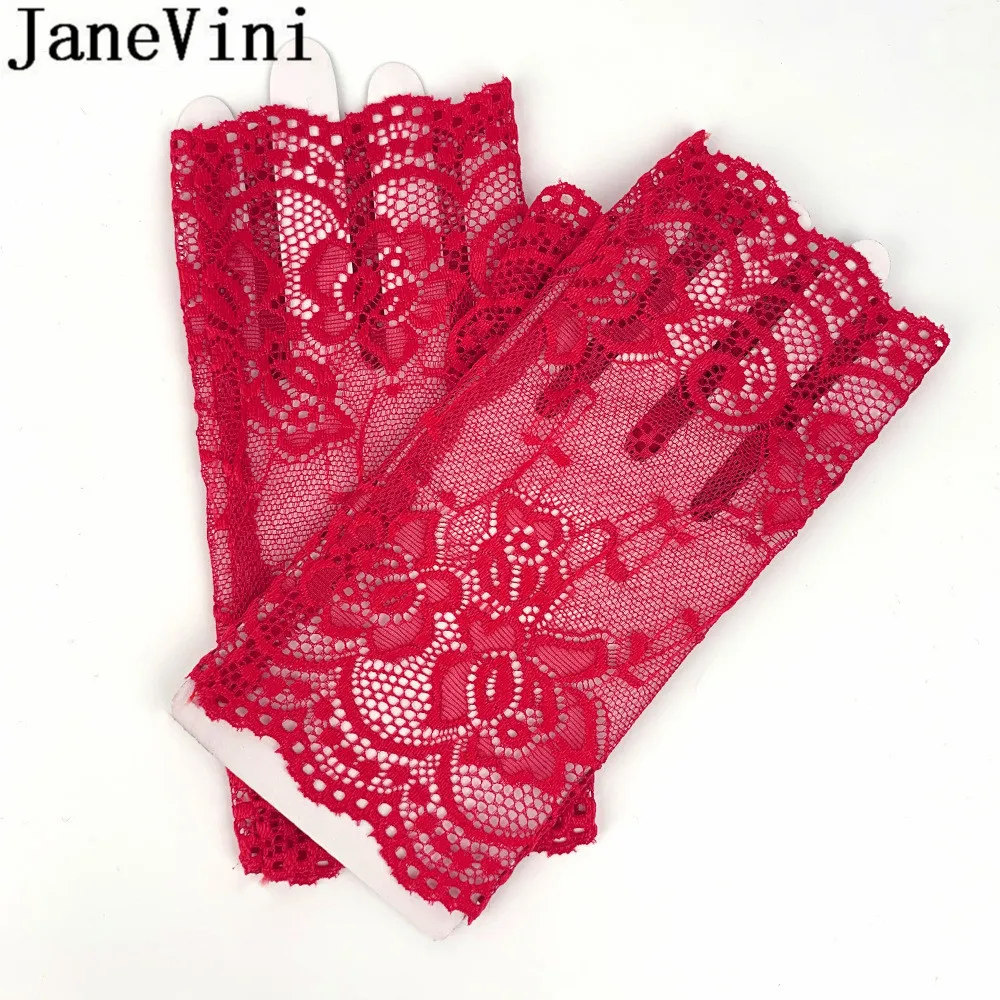 JaneVini-guantes de encaje sin dedos para mujer, accesorio elegante para fiesta nupcial, blanco, caqui, negro, muñeca corta