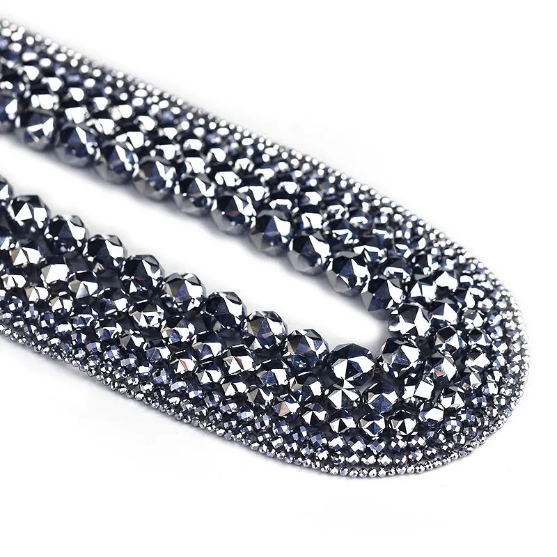 4-12mm Natural Terahertz Stone Beads 15\'\' Round Faceted Gray DIY Loose Beads For Jewelry Making Beads Men Bracelet Necklace Gift