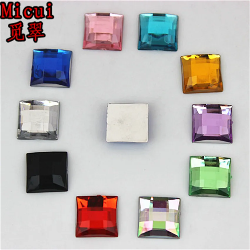 Micui 100pcs 12 millimetri di Cristallo di Colore Della Miscela Acrilico Strass Flatback Gemme Quadrati di Strass Pietra Per I Vestiti Del Vestito