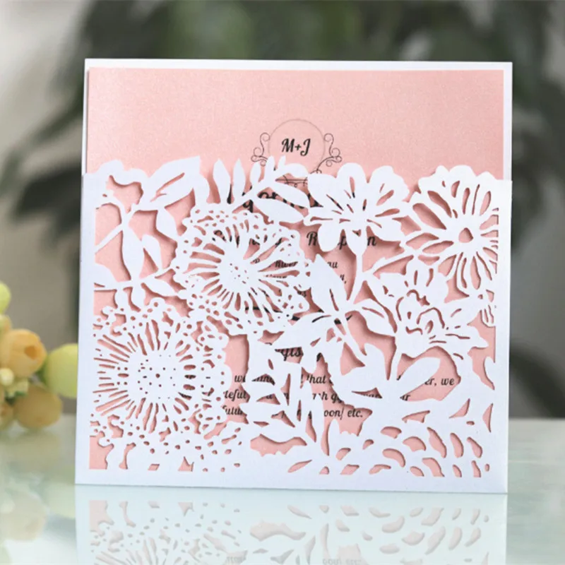 

Floral wedding card invitation rustic laser cut birthday business party invitation box white burgundy navy purple customized