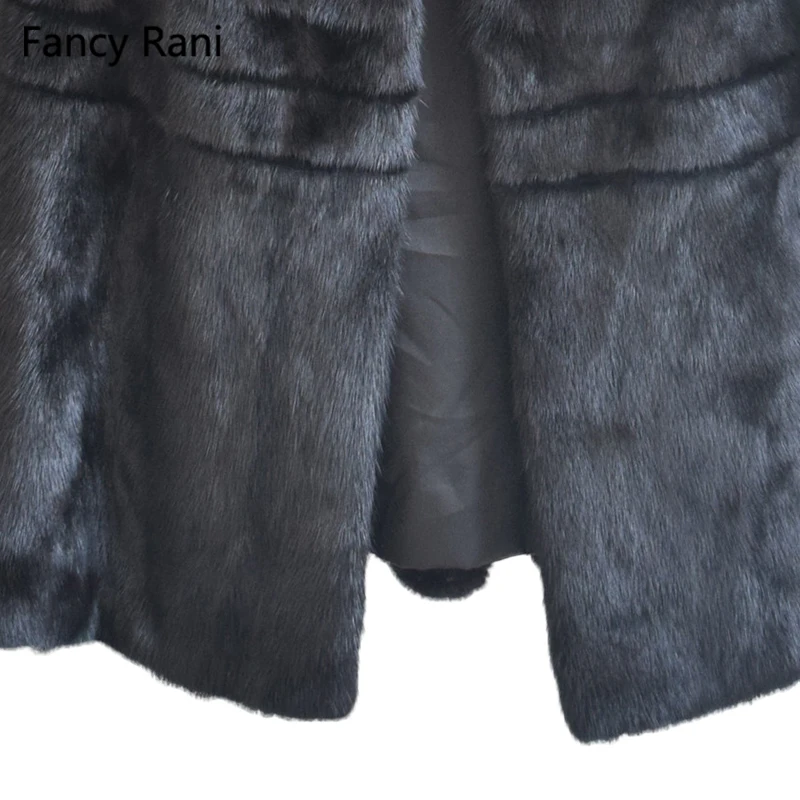 Russian Style 125cm Real Mink Fur Coat Hooded X-Long Rex Fur Coat Genuine Natural Mink Fur Coat Women Black Coats With Fur Hood