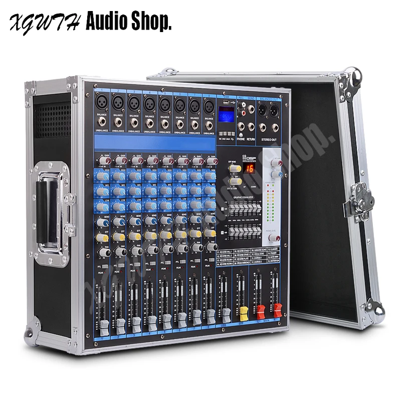 

DJ Amplifier Mixer 8 Channel USB Bluetooth Mixing Console High Power Audio Stage Equipment 48V Phantom Power DSP Digital Effects