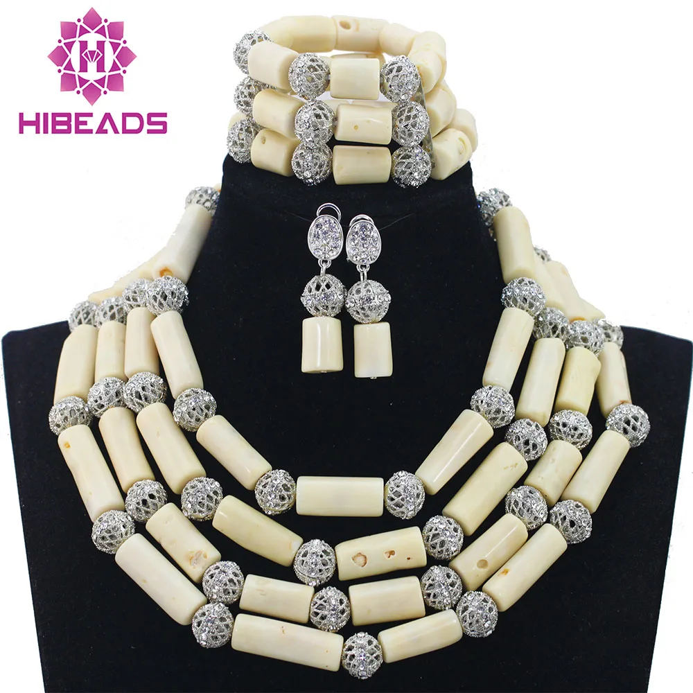 Fashion Milk White 4 Rows African Coral Beads Jewelry Sets Indian Jewelry Sets Bridal Necklace Jewelry Sets Free ShipABL879