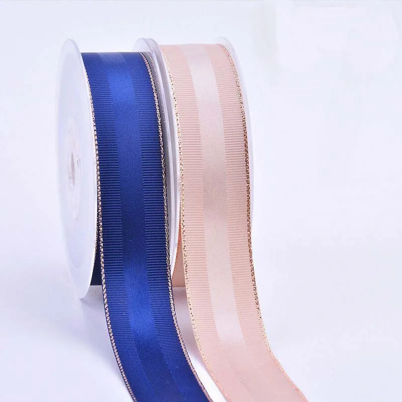 10 Yards 10MM/16MM/25MM/38MM Glitter Gold Edge Double Sided Grosgrain Ribbon Christmas Decor Materials Hair Bows Gift Packing