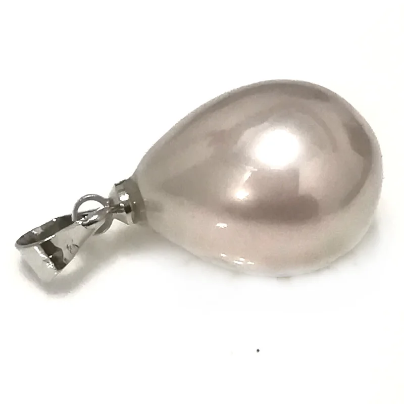 Wholesale 13-18mm Shiny Lavender Raindrop Shell Pearl 925 Sterling Silver Pendent for Jewelry