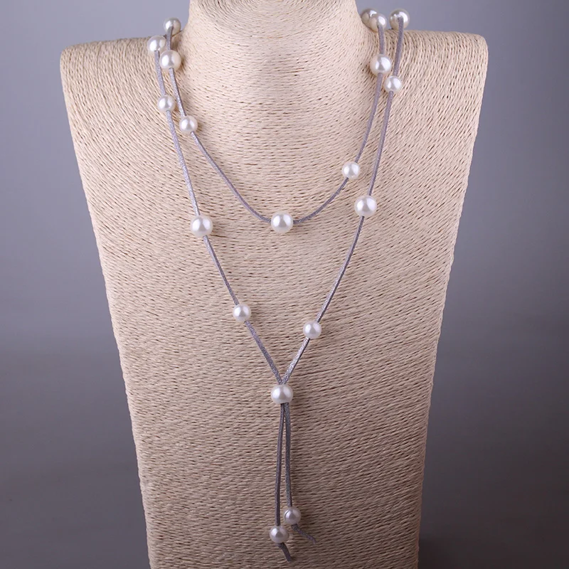 Bohemian Jewelry Pearl Shiny Multi Rope Long Necklace For Women