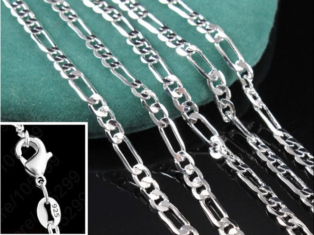 50pc Sales Retail Wholesale Quality Classic Jewelry Silver Chain Necklace Figaro Chain Ms. / Men Necklace 2.5mm 16-30 inch Jewel