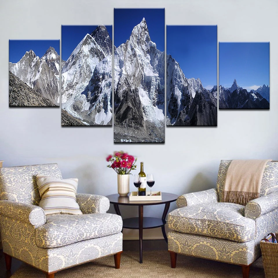 5 Panel HD Print The Snow mountain blue sky Landscape wall posters Canvas Art Painting For home living room decoration