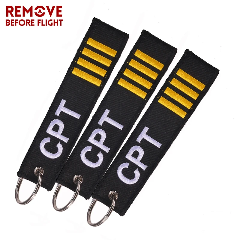 5 PCS/LOT Captain Keychain Jewelry Embroidery CPT Key Rings Chain for Aviation Gifts Zip Puller Remove Before Flight Keychains