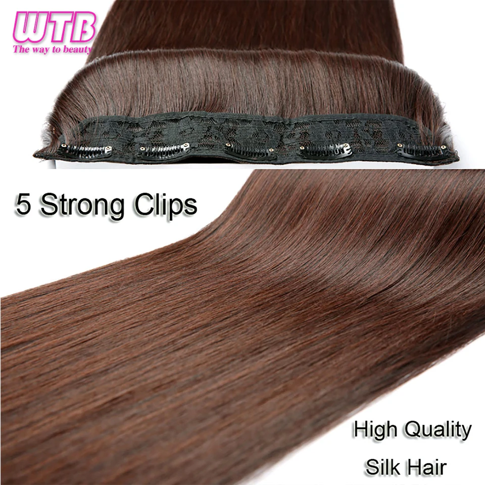 WTB Synthetic Long Hairpiece 5 Clips/piece Long Straight Hair Extension 24 Inch Long High Temperatrue Fiber Fake Hair for Women
