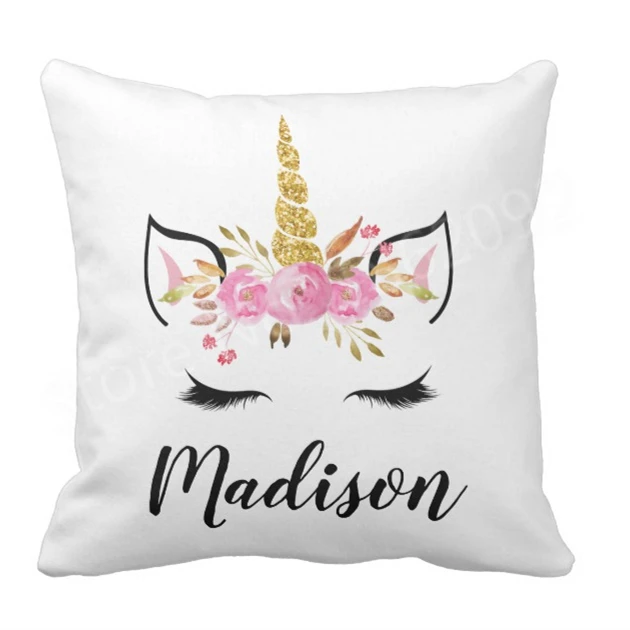 Personalized Unicorn Girl Kid Gifts Cute Unicorn Face With Eyelashes Custom Name Throw Pillow Case Cushion Cover Sofa Decor 18