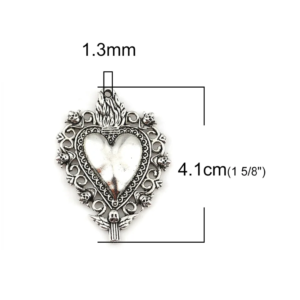 5 PCs Zinc Based Alloy Pendants Heart Silver Color For Earrings Necklace Making Angel Kinds Style Jewelry DIY Charms Findings