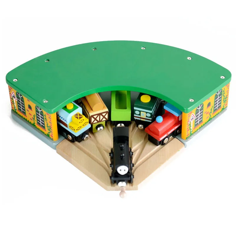 EDWONE 5 Way Wood Station Garage Wood Railway Station Track Train Slot Railway Accessories Toy For Kids Gift Fit   Brio Ika