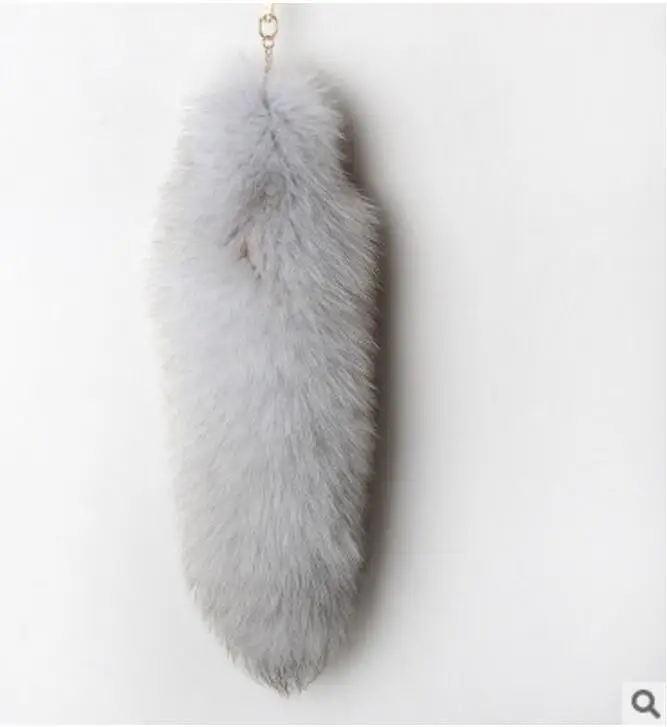 Fur tassel keychain Real fox fur tail Key Chain original gray color Vintage women men key ring purse bag charm wholesale A82