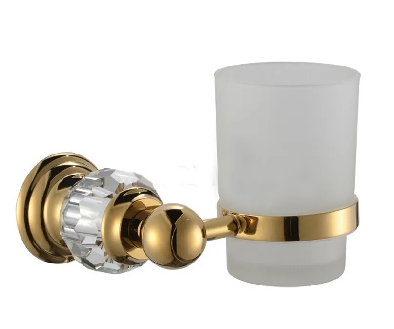 Crystal+ Brass+Glass Bathroom Accessories Gold Single cup Tumbler Holders,Toothbrush Cup Holders CY003