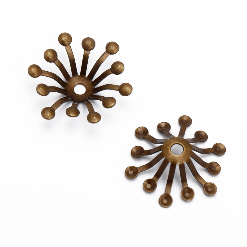 BASEHOME 100pcs 10mm/13mm Filigree Jewelry Spacer Flowers Motif Charms Loose Bead End Caps for DIY Jewelry Accessories
